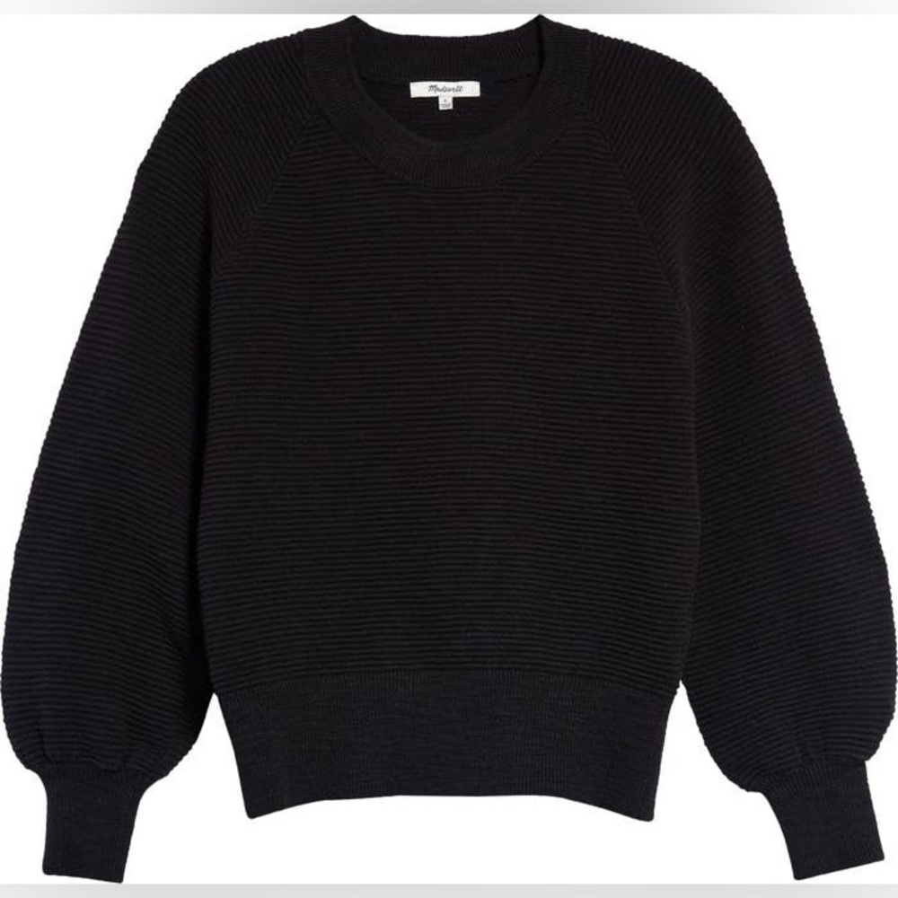 Madewell Stronger Raglan Pullover Sweater‎ Black Ribbed Size XS